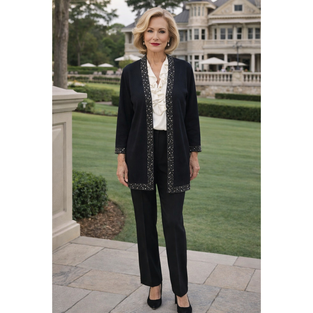 Liquid by Sioni wool blend beaded trim cardigan Size Small P Old Money Formal